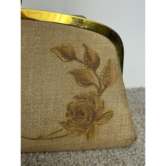 Vintage Hand Painted Woven Style Kiss Clasp Clutch Bag in Gold - Picture 4 of 9